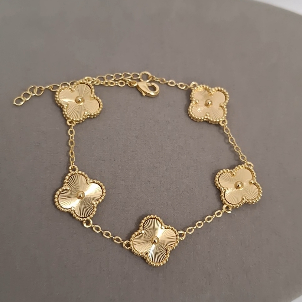 Gold filled double sided four leafs five flowers bracelet